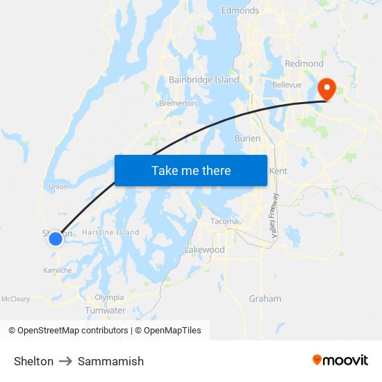 Shelton to Sammamish map