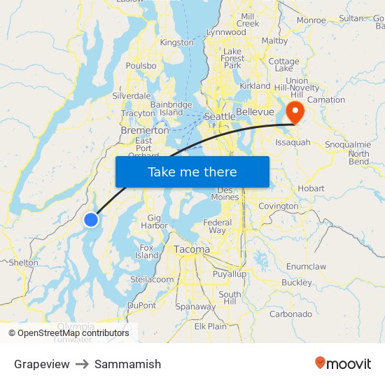 Grapeview to Sammamish map