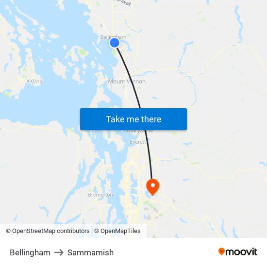 Bellingham to Sammamish map