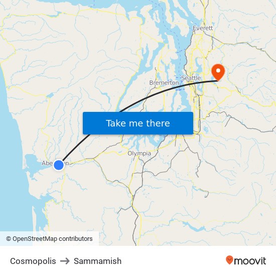 Cosmopolis to Sammamish map