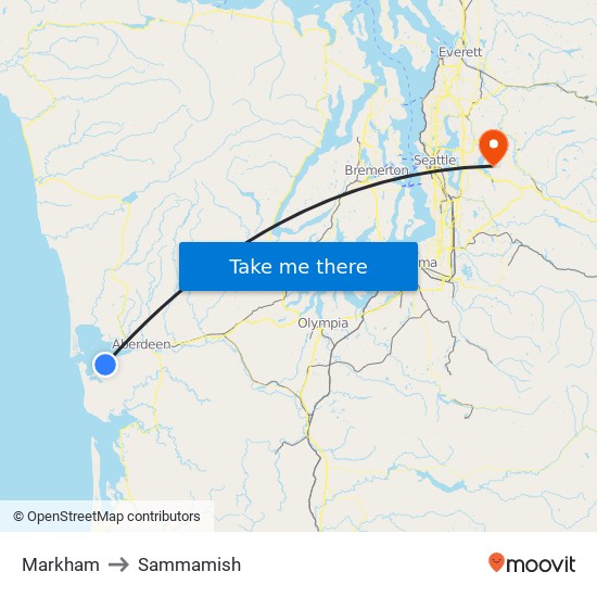 Markham to Sammamish map