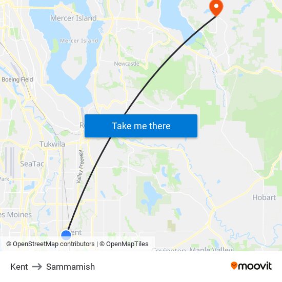 Kent to Sammamish map