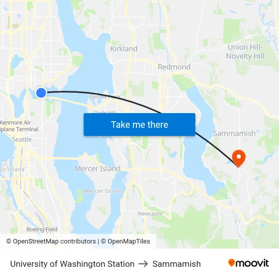 University of Washington Station to Sammamish map