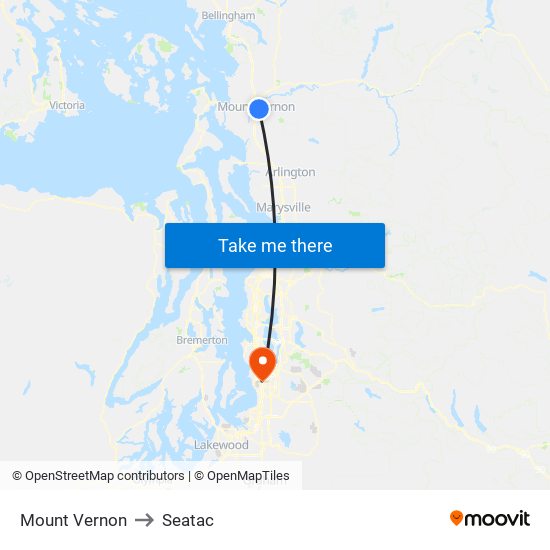 Mount Vernon to Seatac map