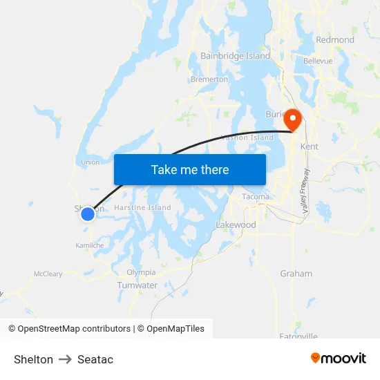 Shelton to Seatac map
