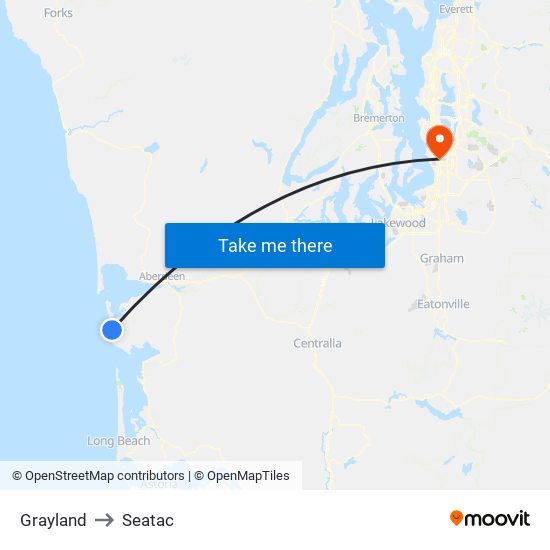 Grayland to Seatac map