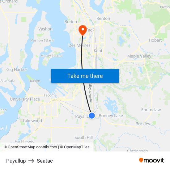 Puyallup to Seatac map