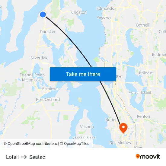 Lofall to Seatac map