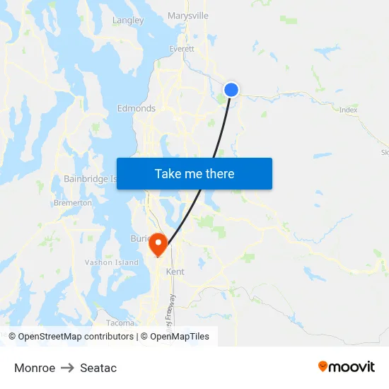 Monroe to Seatac map