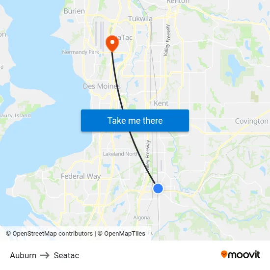 Auburn to Seatac map