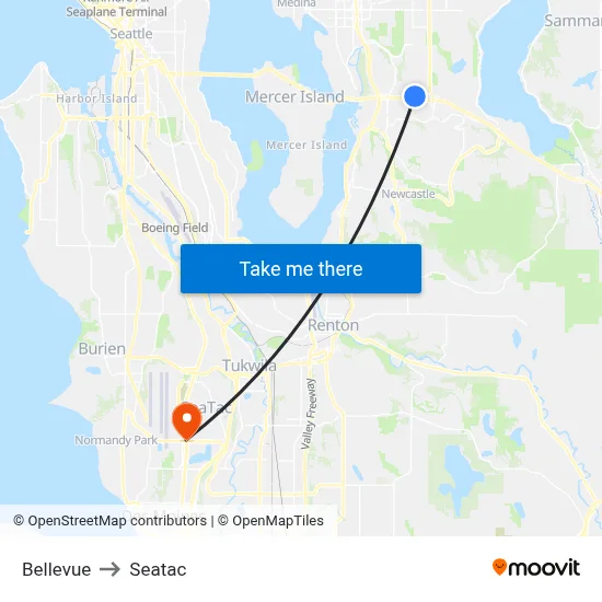 Bellevue to Seatac map