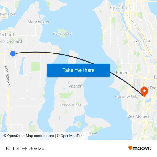 Bethel to Seatac map