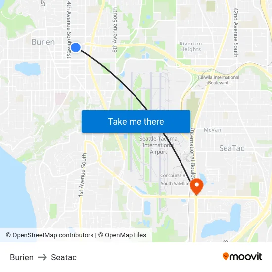 Burien to Seatac map
