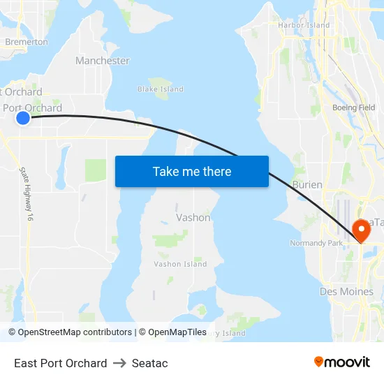 East Port Orchard to Seatac map