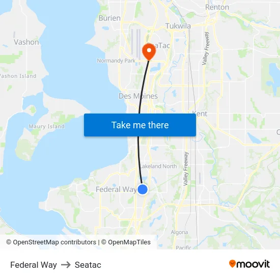 Federal Way to Seatac map