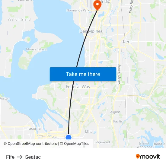 Fife to Seatac map