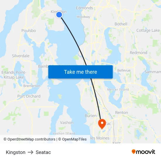 Kingston to Seatac map