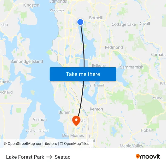 Lake Forest Park to Seatac map