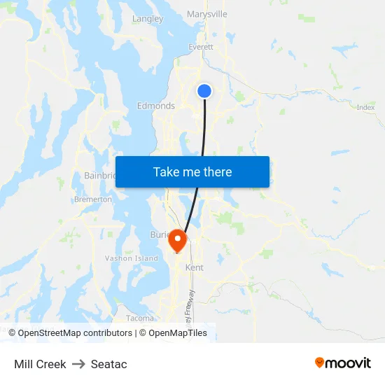 Mill Creek to Seatac map