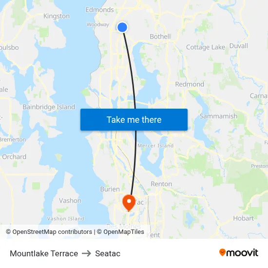Mountlake Terrace to Seatac map