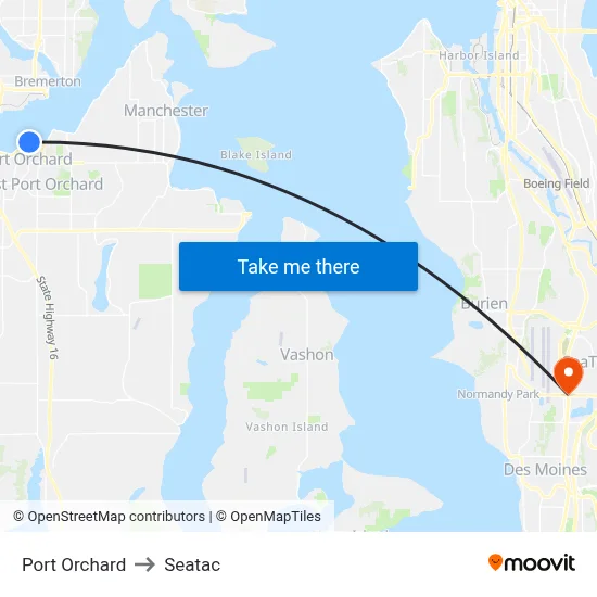 Port Orchard to Seatac map