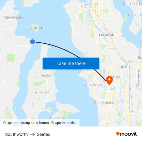 Southworth to Seatac map