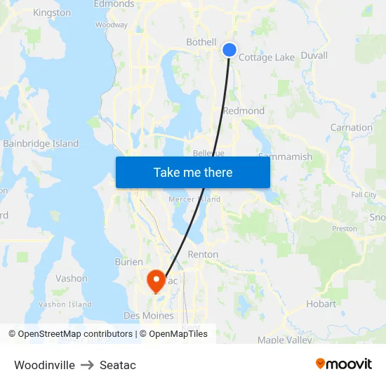 Woodinville to Seatac map