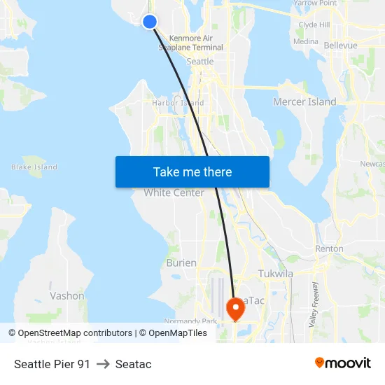 Seattle Pier 91 to Seatac map