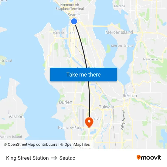 King Street Station to Seatac map