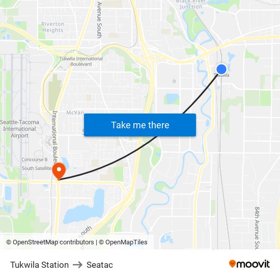 Tukwila Station to Seatac map