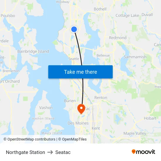 Northgate Station to Seatac map
