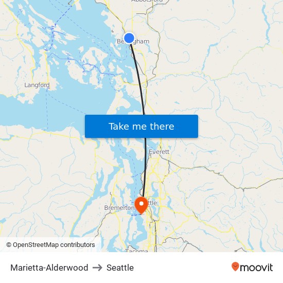 Marietta-Alderwood to Seattle map