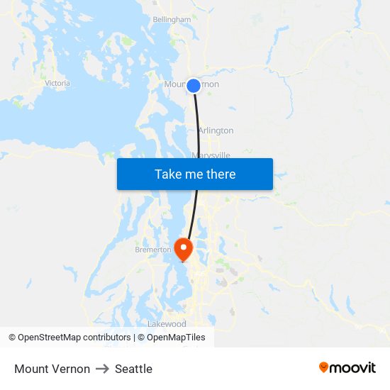 Mount Vernon to Seattle map