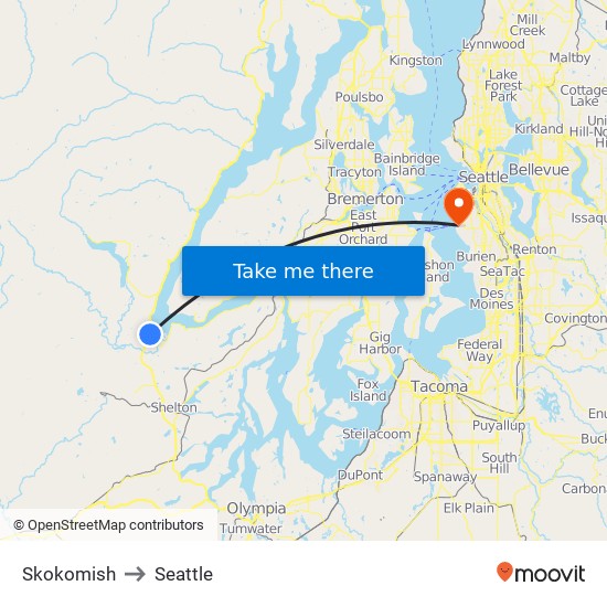 Skokomish to Seattle map