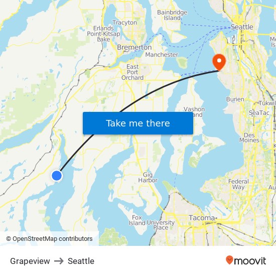 Grapeview to Seattle map