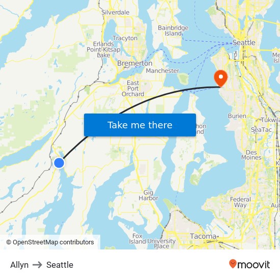 Allyn to Seattle map