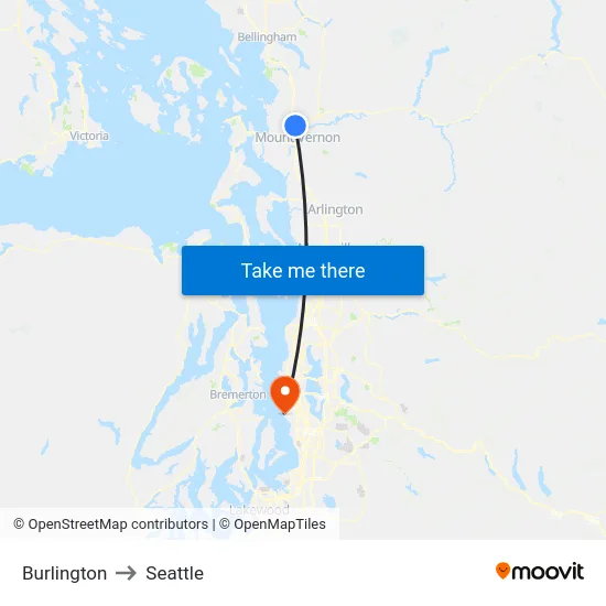 Burlington to Seattle map