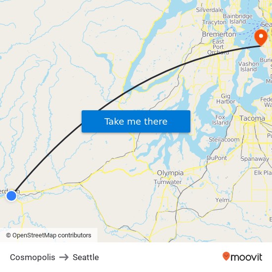 Cosmopolis to Seattle map