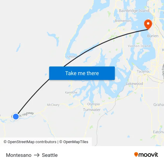 Montesano to Seattle map