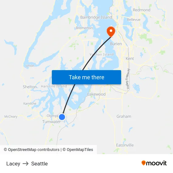 Lacey to Seattle map