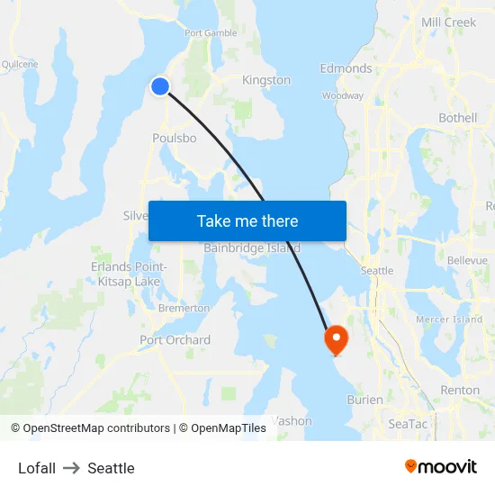 Lofall to Seattle map