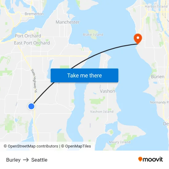 Burley to Seattle map