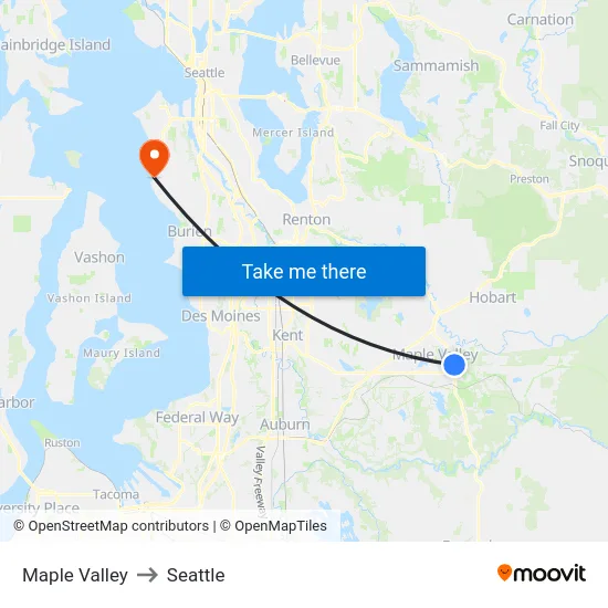 Maple Valley to Seattle map