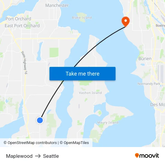 Maplewood to Seattle map