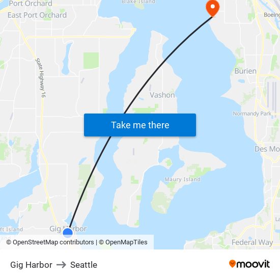 Gig Harbor to Seattle map