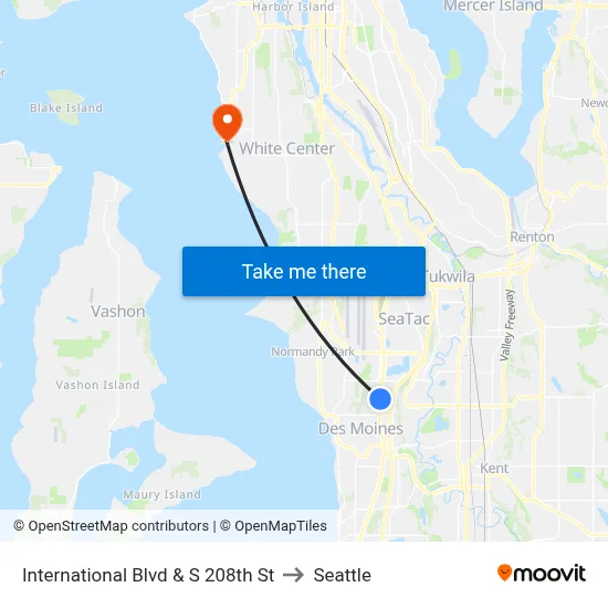 International Blvd & S 208th St to Seattle map