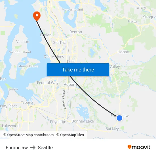 Enumclaw to Seattle map