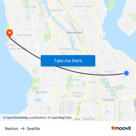 Renton to Seattle map