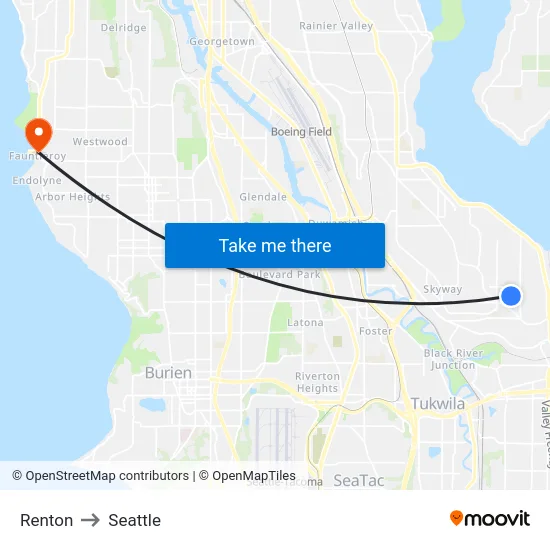 Renton to Seattle map