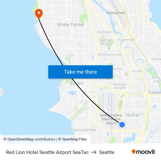Red Lion Hotel Seattle Airport SeaTac to Seattle map